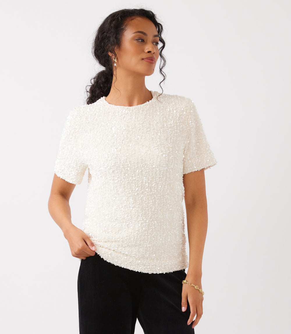 Velvet Short Sleeve Sequin Top