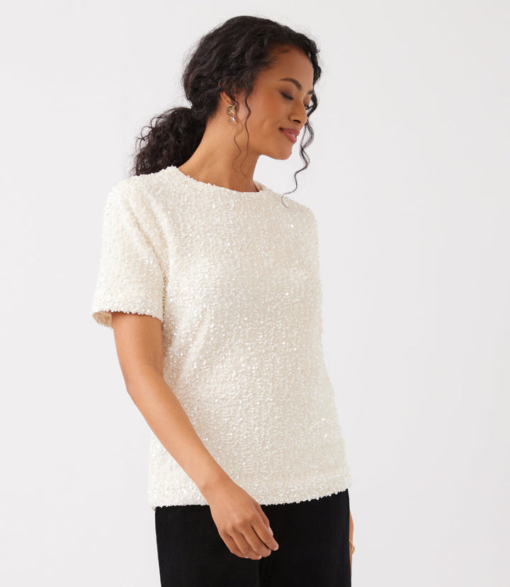 Velvet Short Sleeve Sequin Top