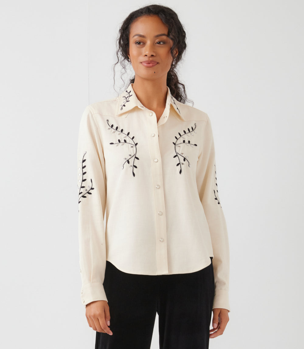Long Sleeve Embroidered Western Button-Up Shirt