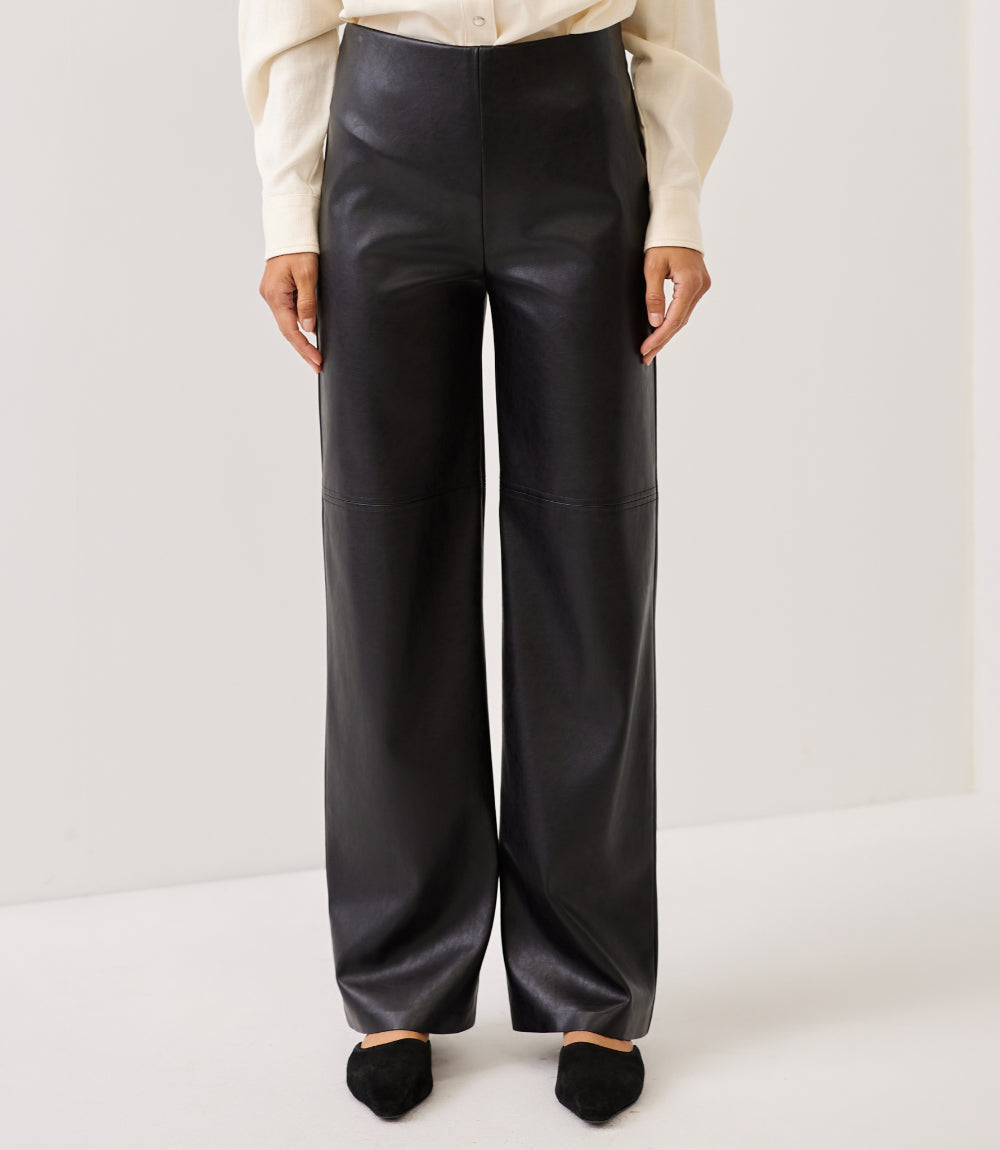 Faux Leather Pull On Full Length Pants
