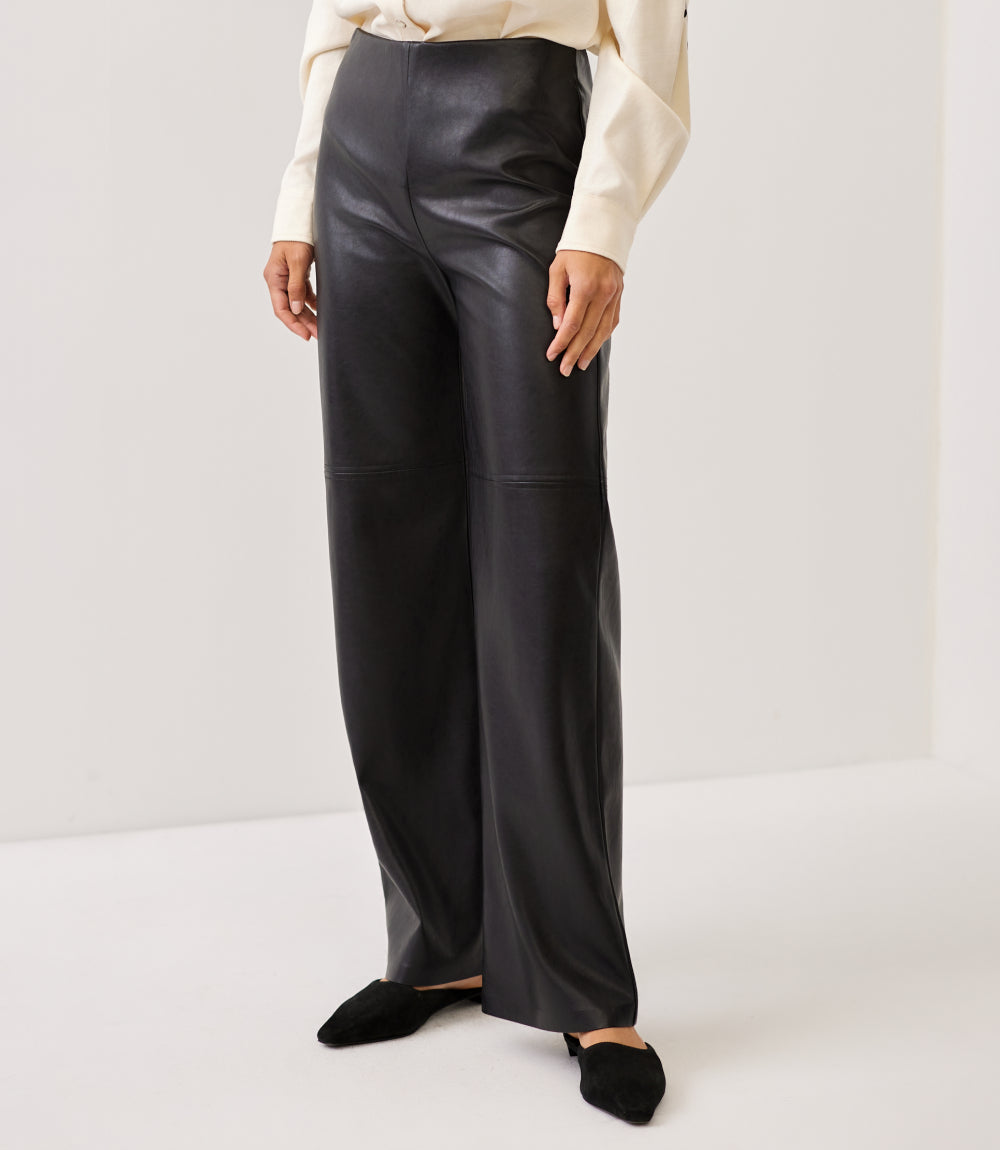 Faux Leather Pull On Full Length Pants