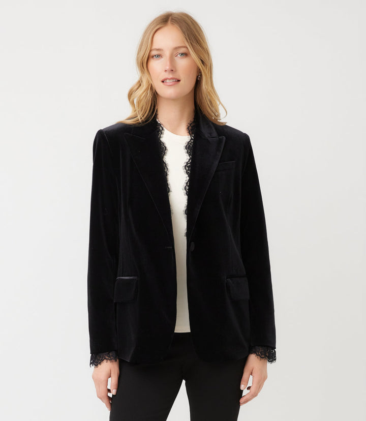 Lace Trim Velvet Blazer
