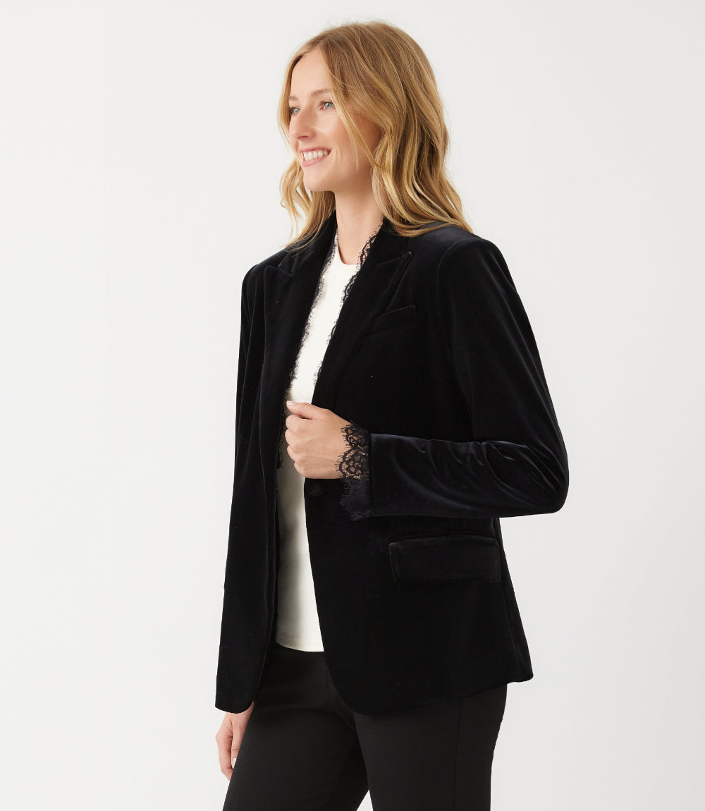 Lace Trim Velvet Blazer