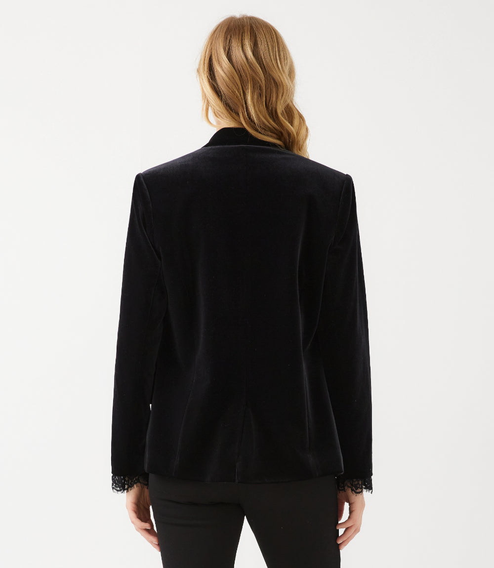 Lace Trim Velvet Blazer