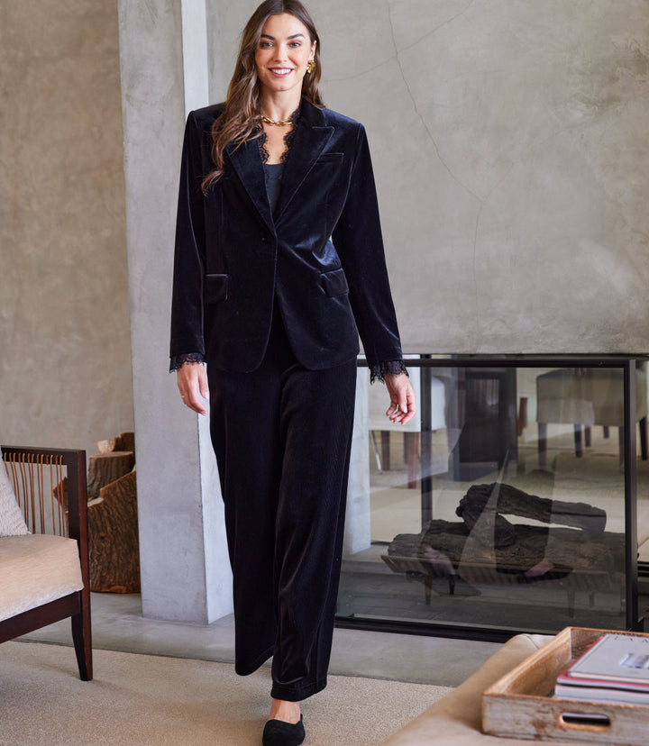 Velvet Ribbed Full Length Wide-Leg Pants