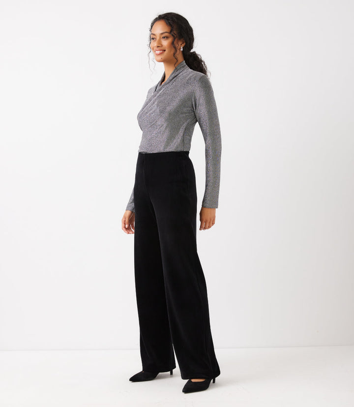Velvet Ribbed Full Length Wide-Leg Pants