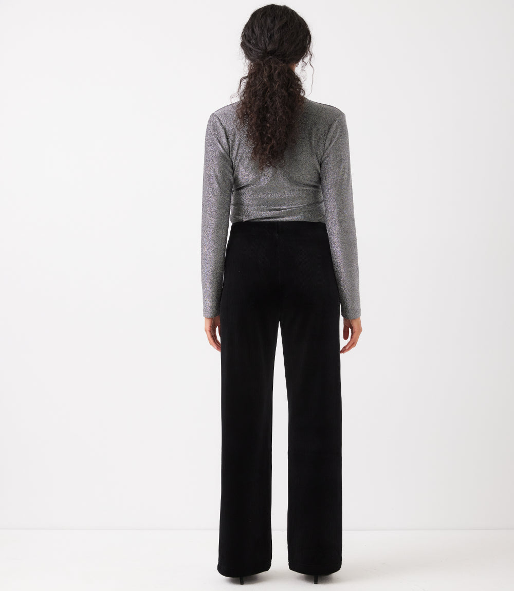 Velvet Ribbed Full Length Wide-Leg Pants
