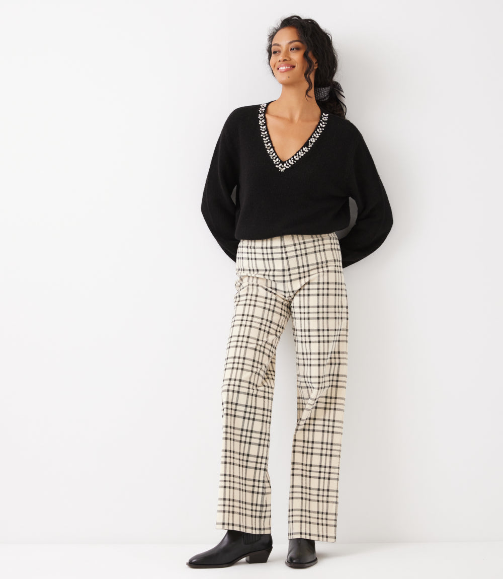 Plaid Corduroy Pull On Full Length Pants