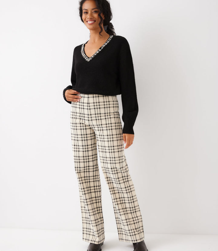 Plaid Corduroy Pull On Full Length Pants