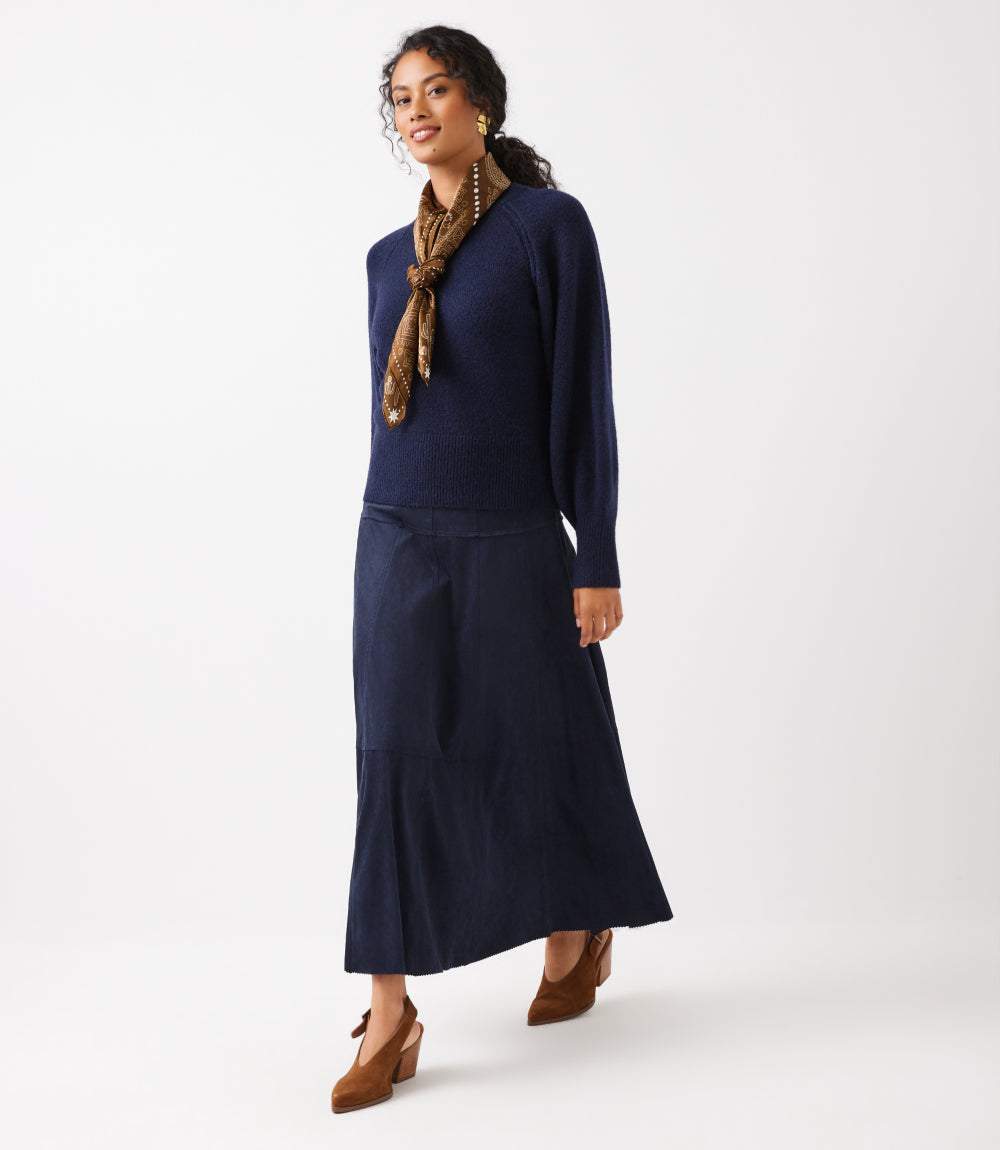 Tiered Faux Suede Midi Skirt