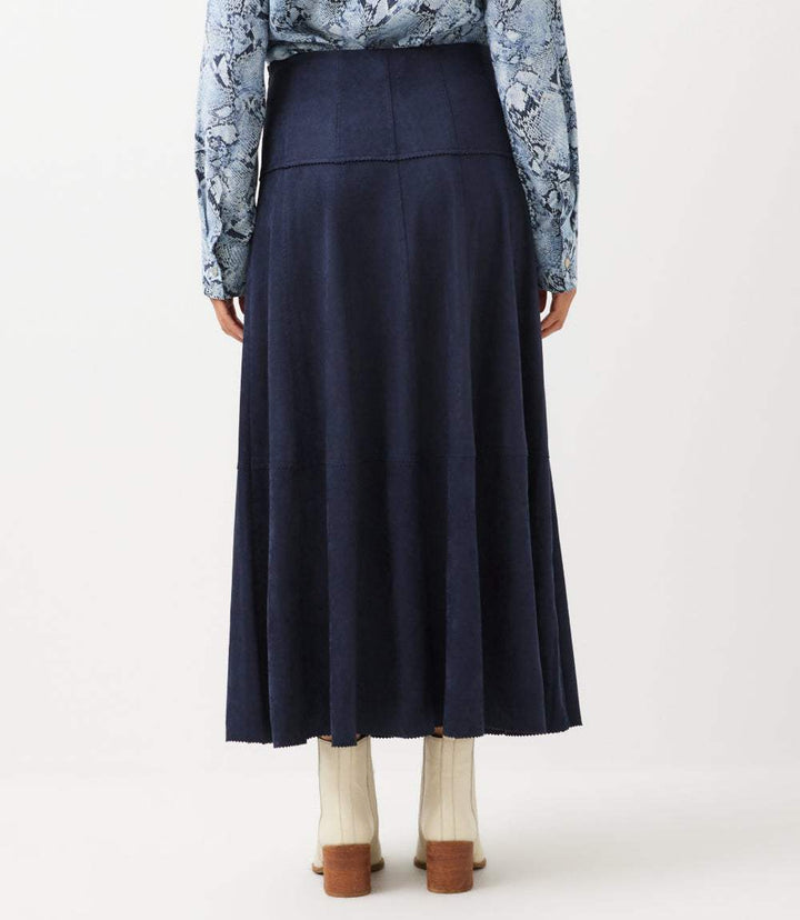Tiered Faux Suede Midi Skirt