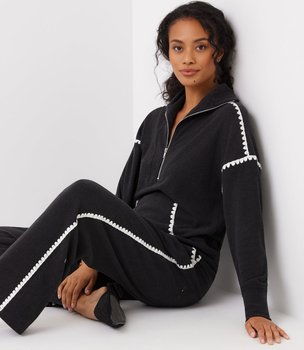 Edge Stitch Half-Zip Pullover Sweatshirt