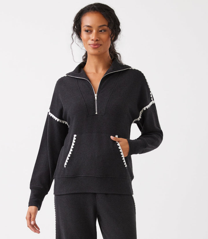 Edge Stitch Half-Zip Pullover Sweatshirt