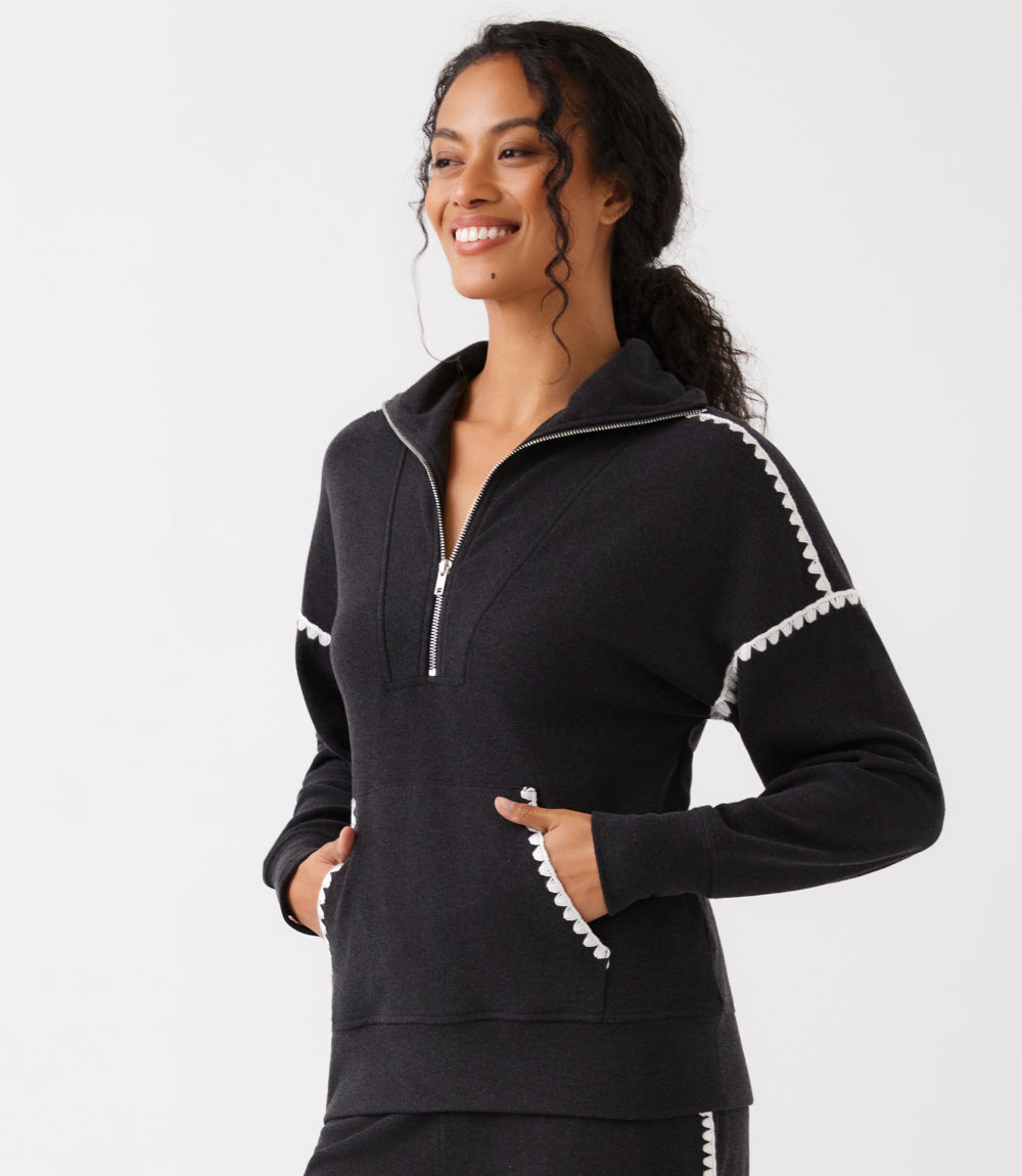 Edge Stitch Half-Zip Pullover Sweatshirt