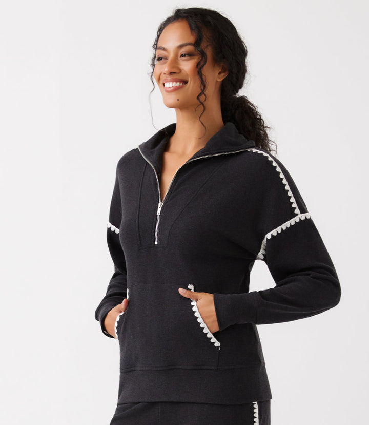 Edge Stitch Half-Zip Pullover Sweatshirt