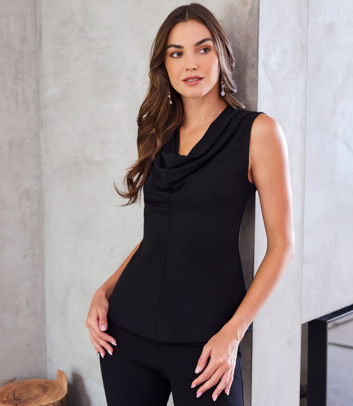 Sleeveless Drape Front Top