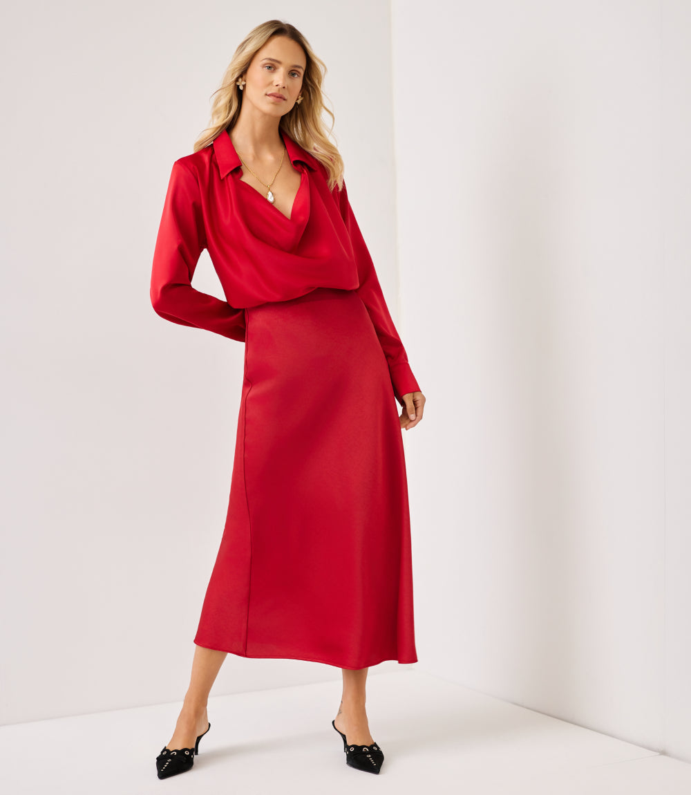 Long Sleeve Collared Cowl Neck Top
