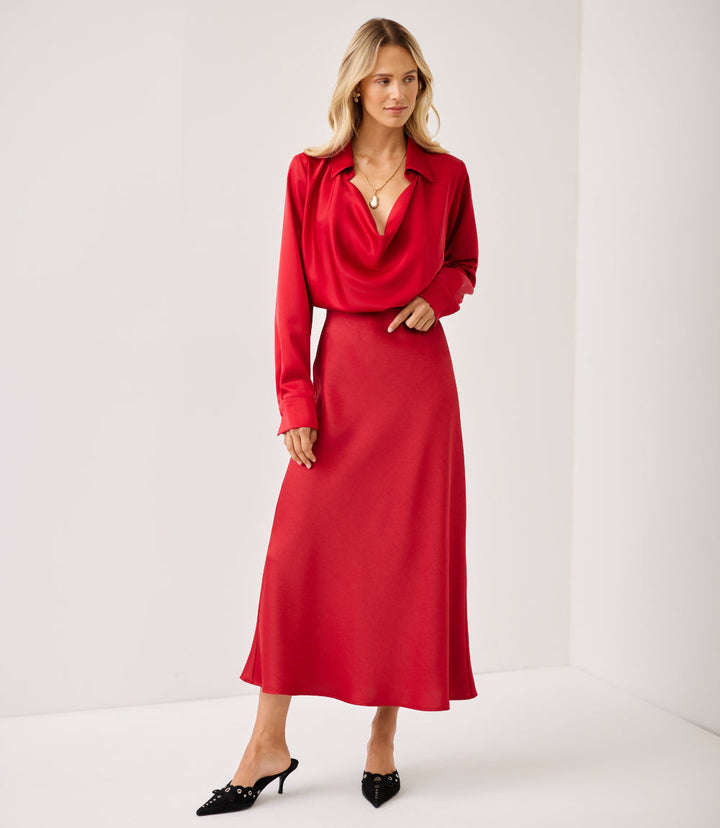 Long Sleeve Collared Cowl Neck Top