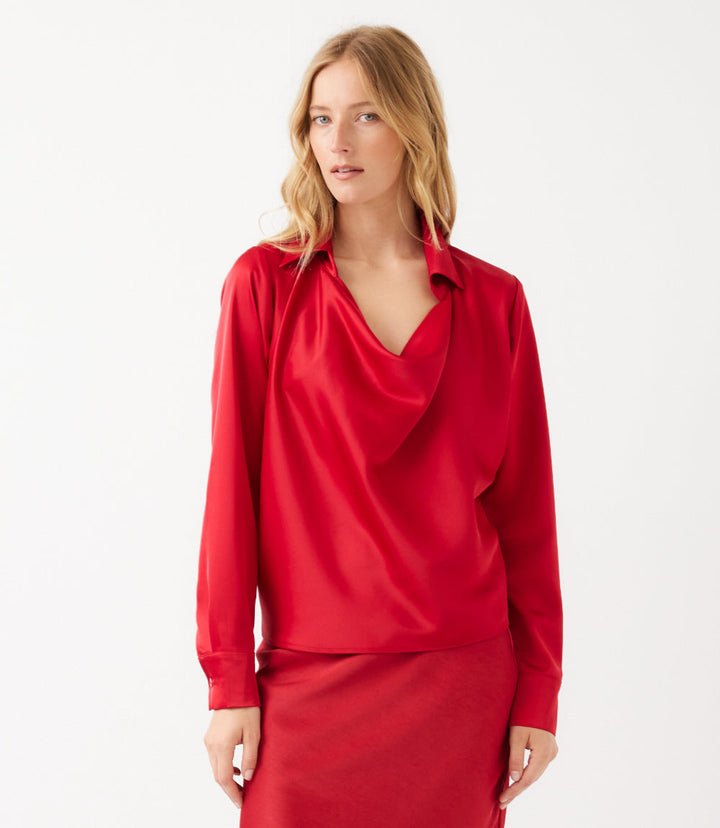 Long Sleeve Collared Cowl Neck Top