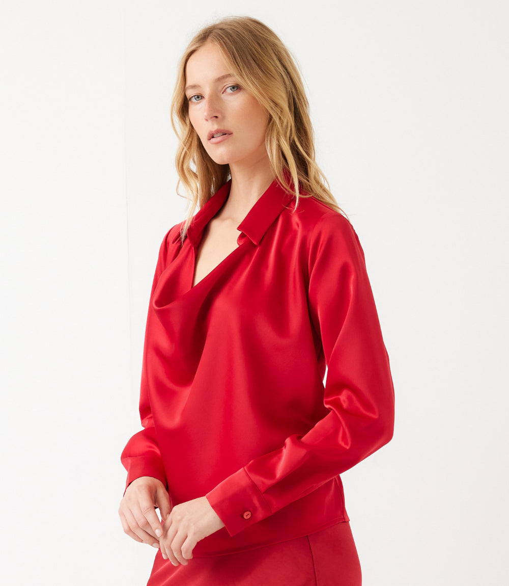 Long Sleeve Collared Cowl Neck Top