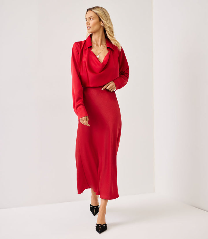 Satin Bias Cut Midi Skirt