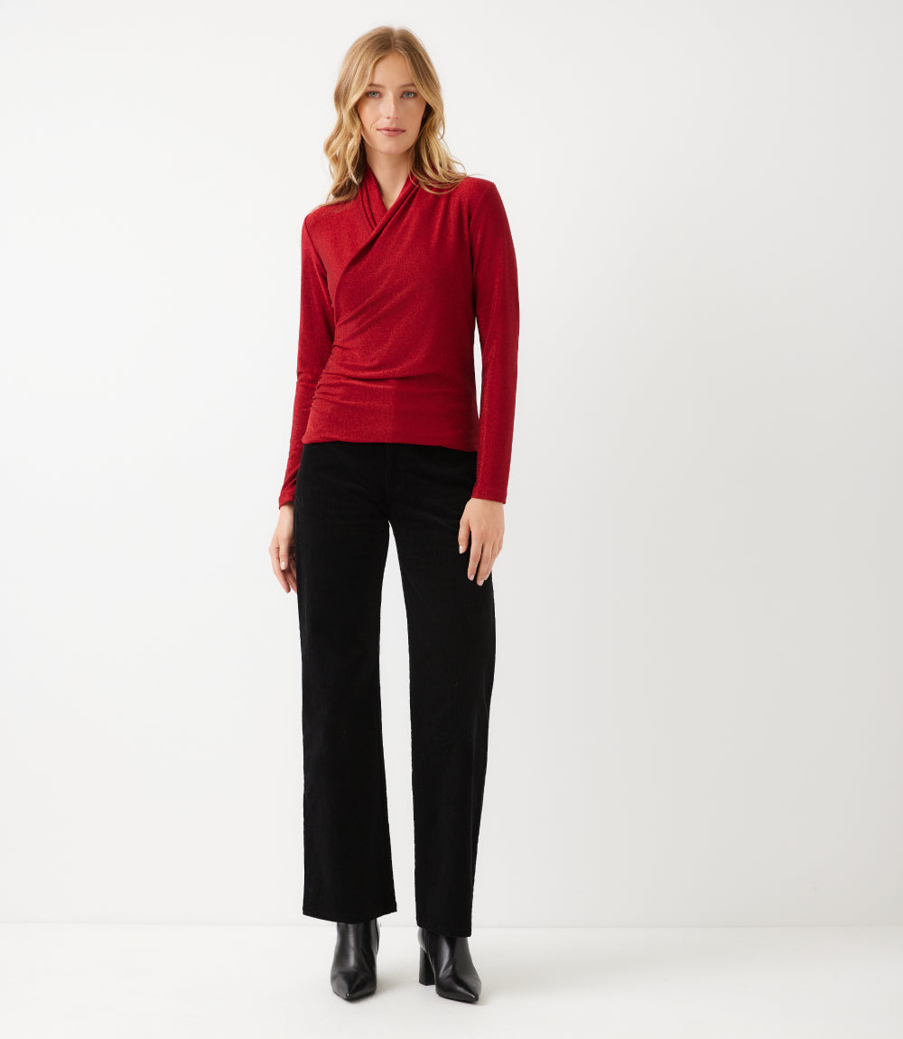 Long Sleeve Crossover Side-Shirred Top