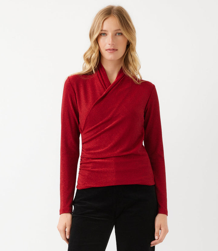 Long Sleeve Crossover Side-Shirred Top