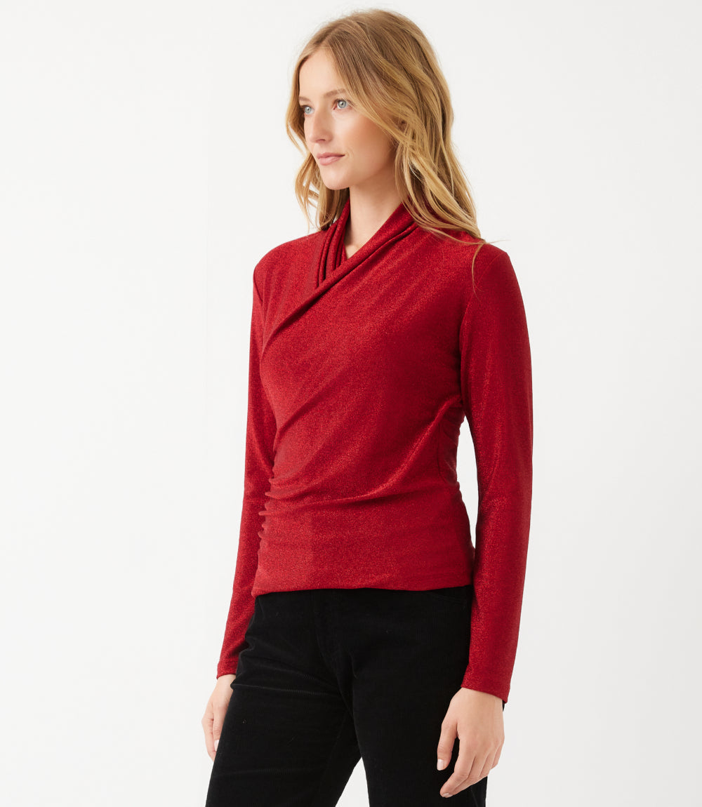 Long Sleeve Crossover Side-Shirred Top