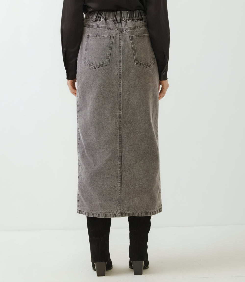 Sequin Denim Pencil Front-Slit Midi Skirt
