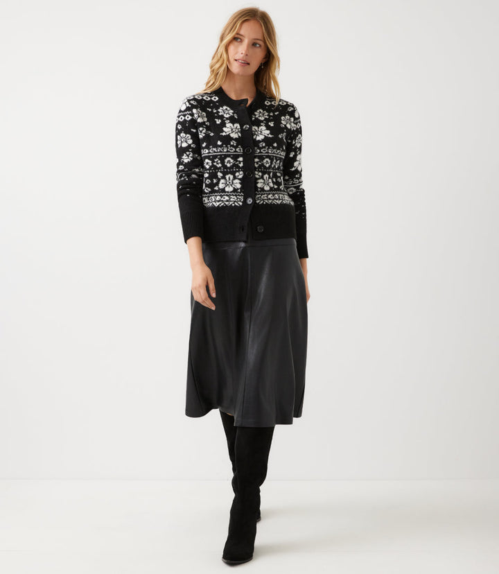 Floral Jacquard Crewneck Cardigan Sweater