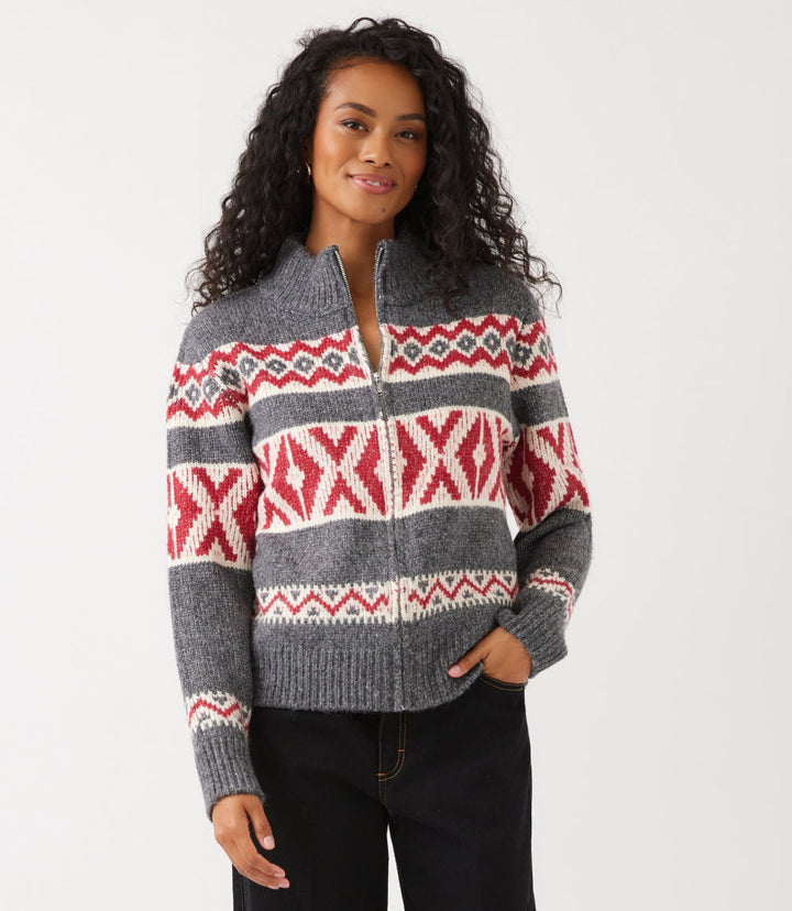 Mockneck Jacquard Zip Sweater