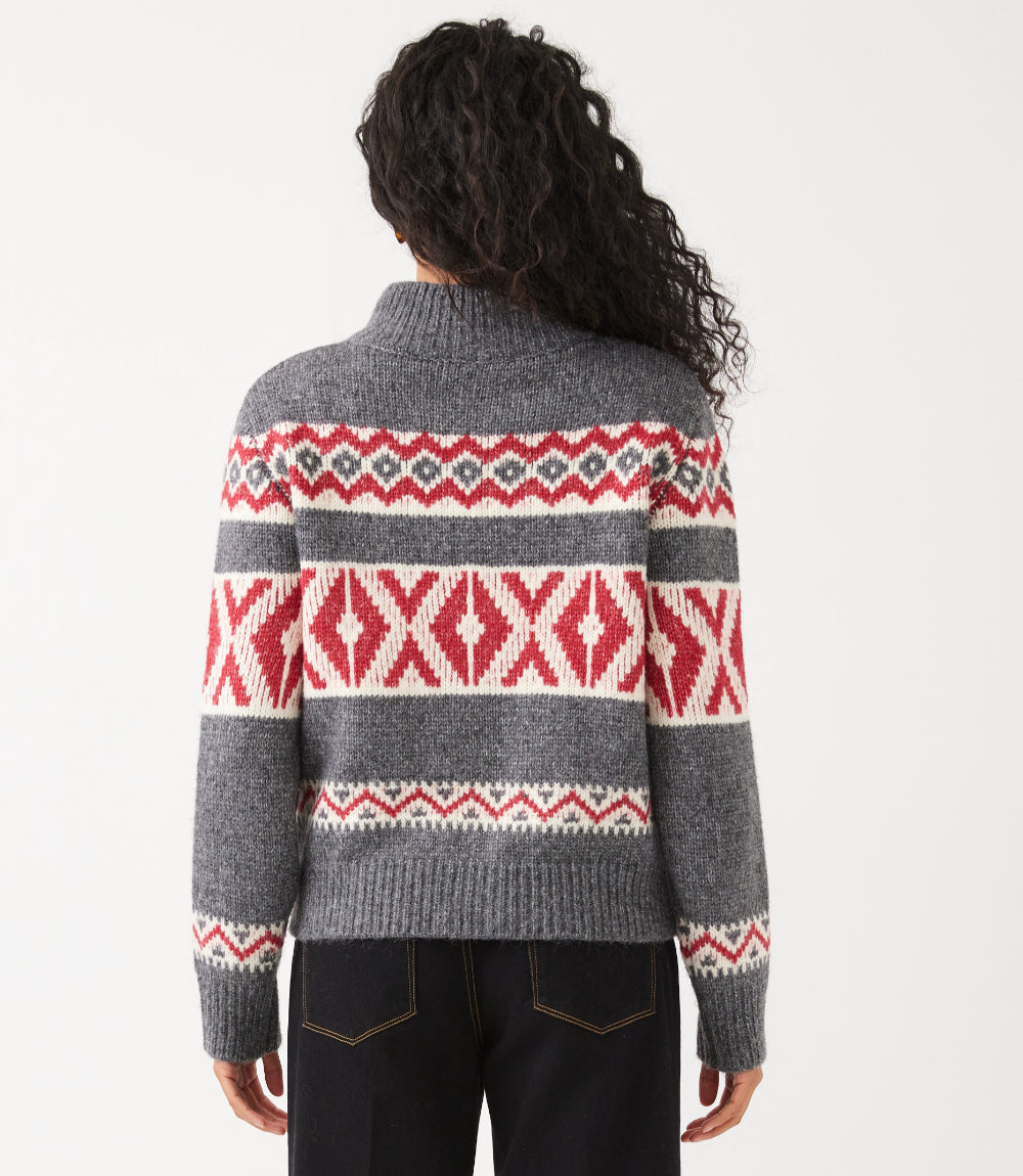 Mockneck Jacquard Zip Sweater