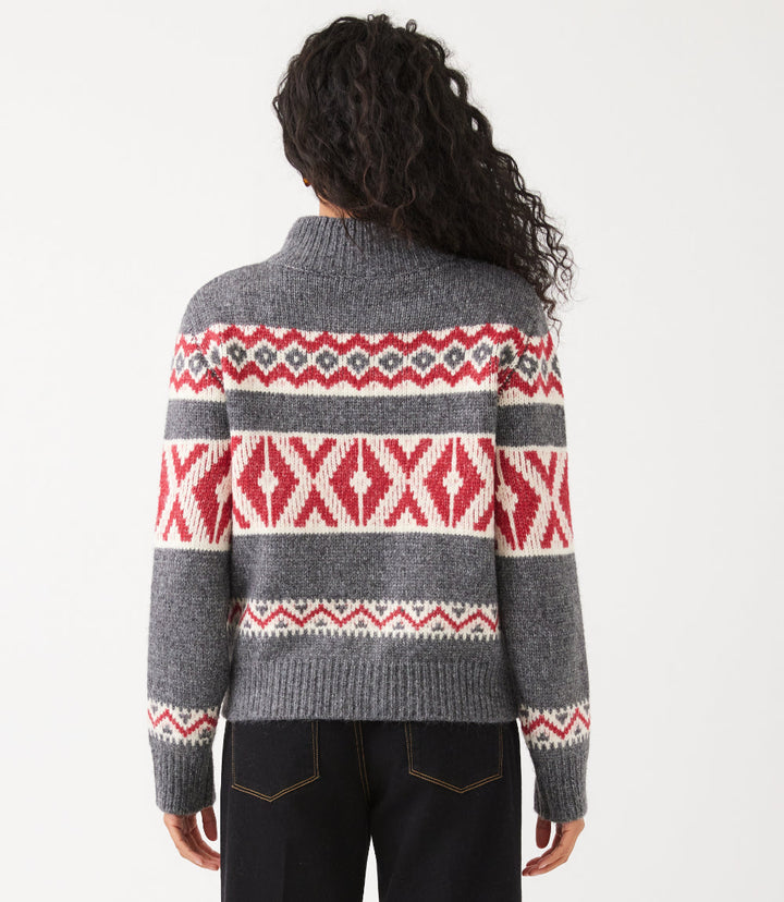 Mockneck Jacquard Zip Sweater