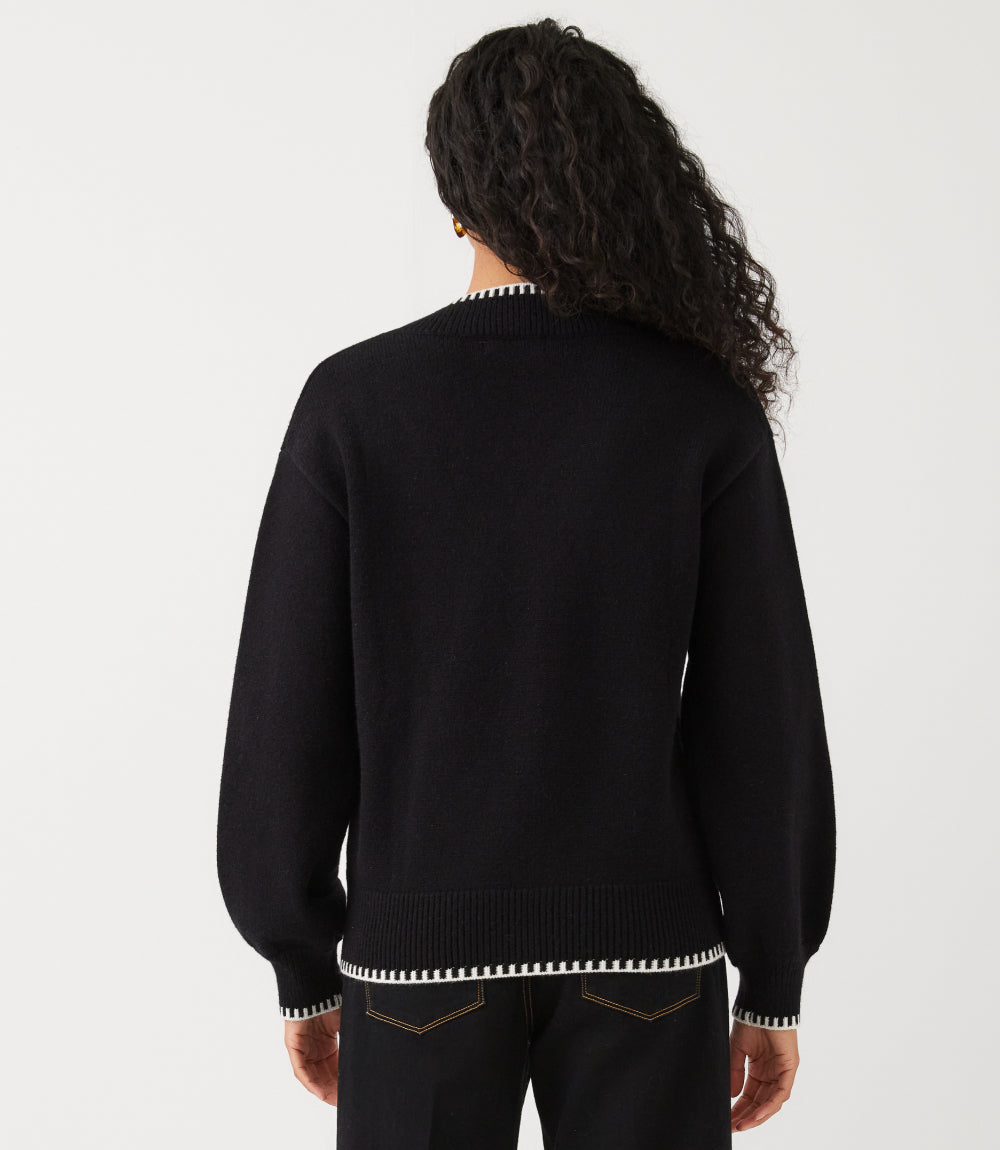 Varsity V-Neck Contrast Stitch Sweater