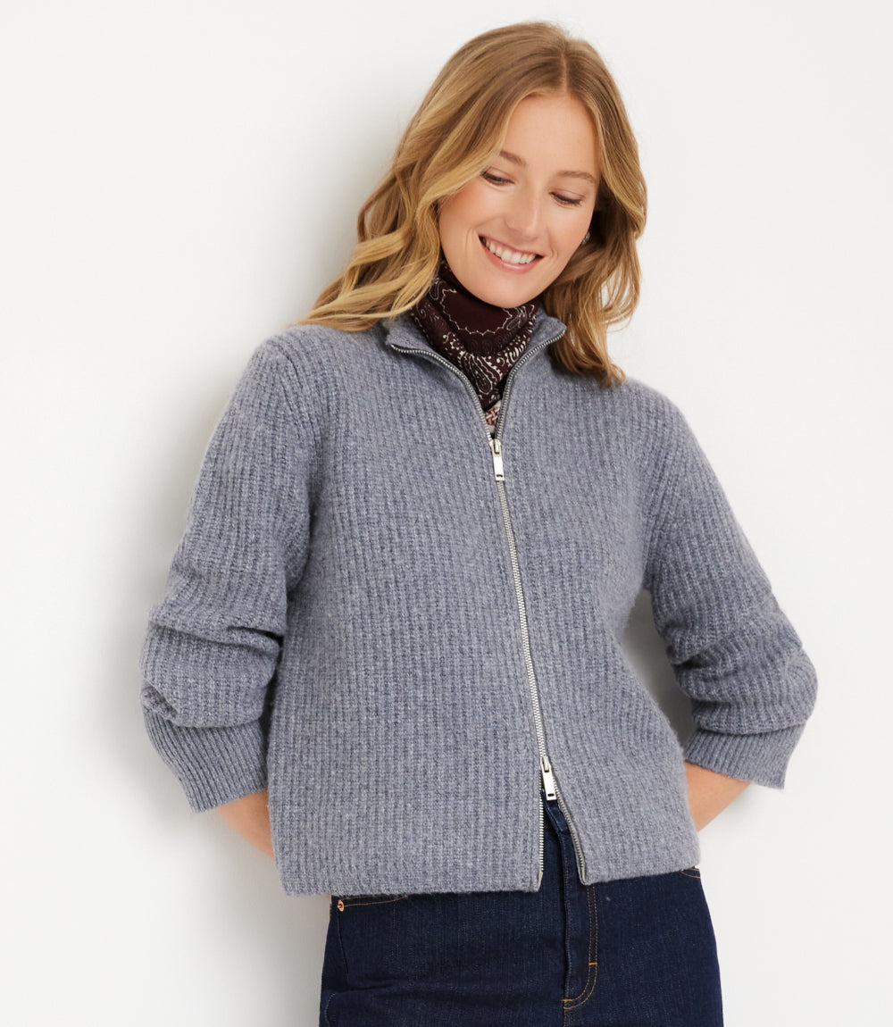 Mockneck Two-Way Zip Sweater