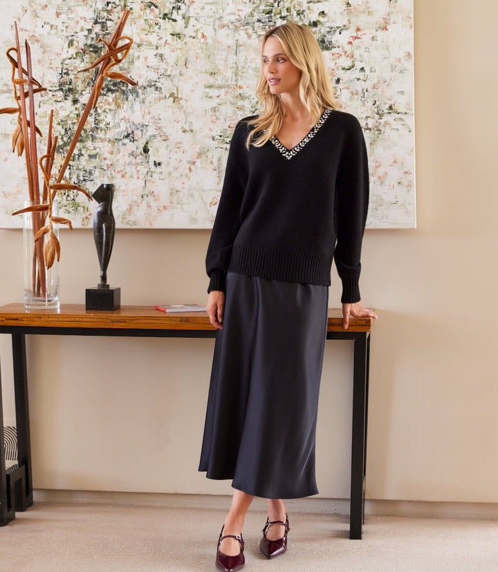 Embellished V-Neck Sweater
