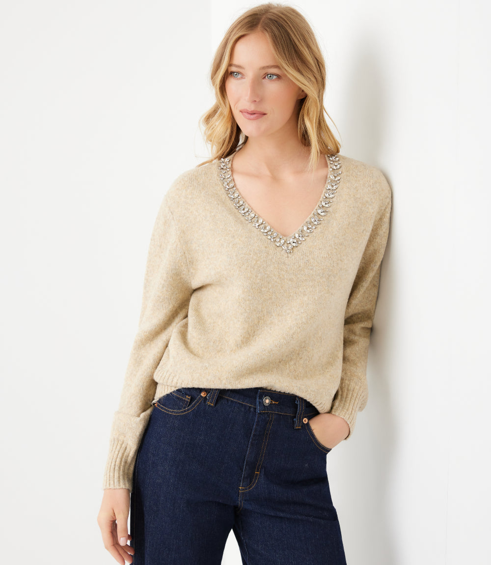 Embellished V-Neck Sweater