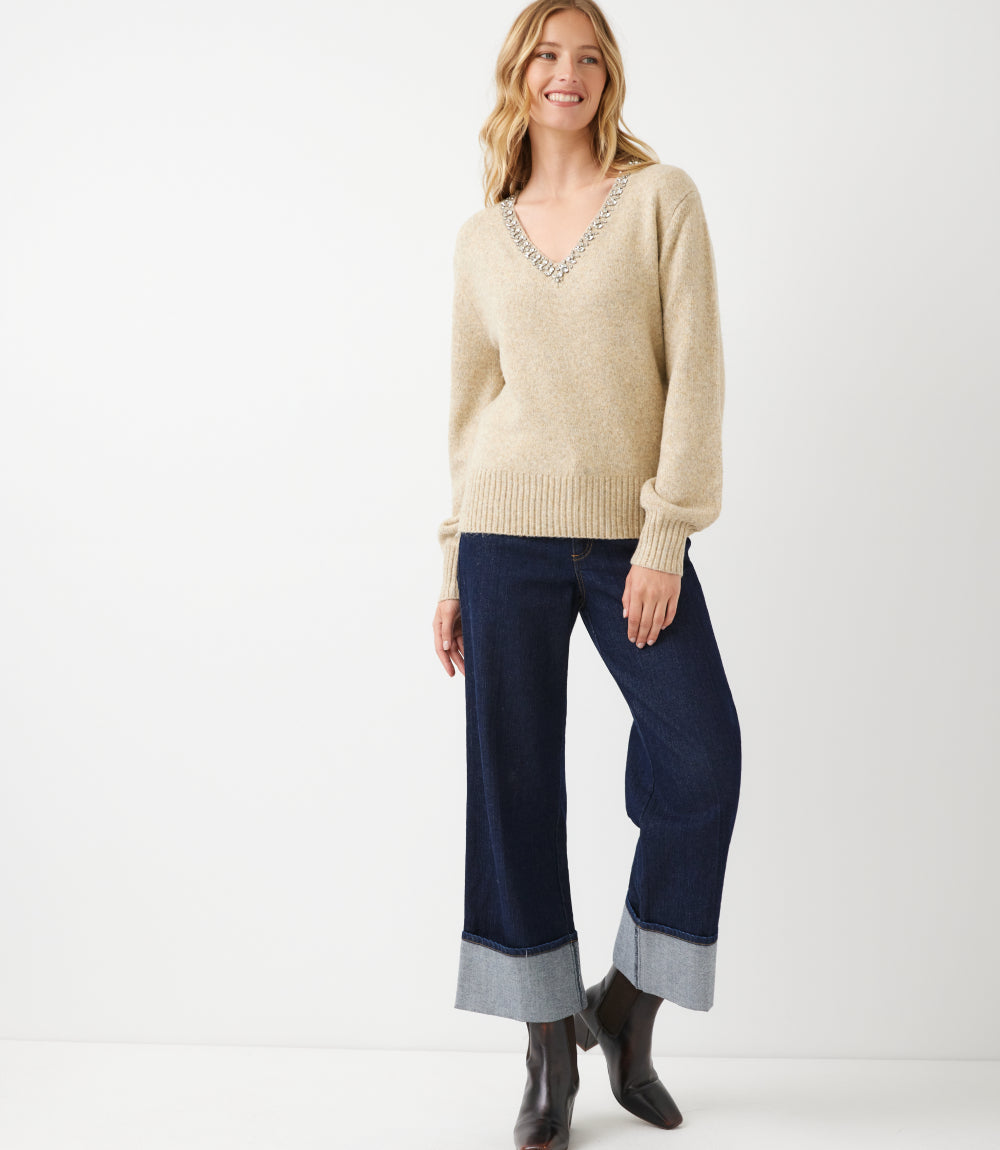 Embellished V-Neck Sweater