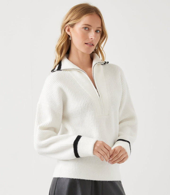 Contrast Collar Half-Zip Sweater