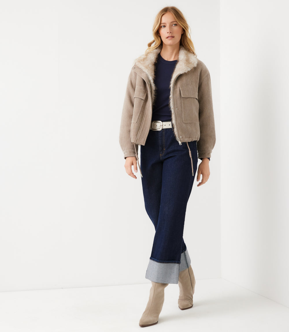 Faux Fur Trim Bomber Jacket