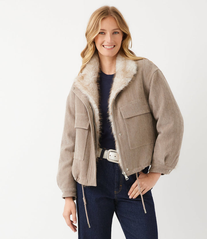 Faux Fur Trim Bomber Jacket