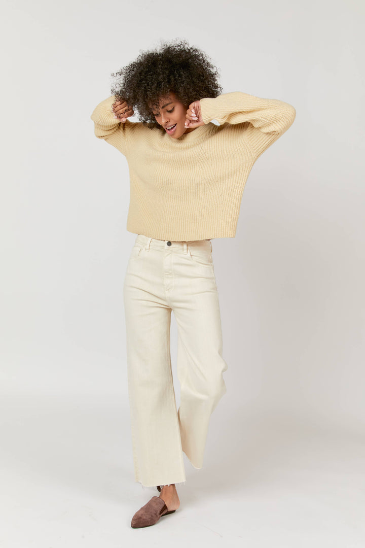ecru cropped high-rise jean for women