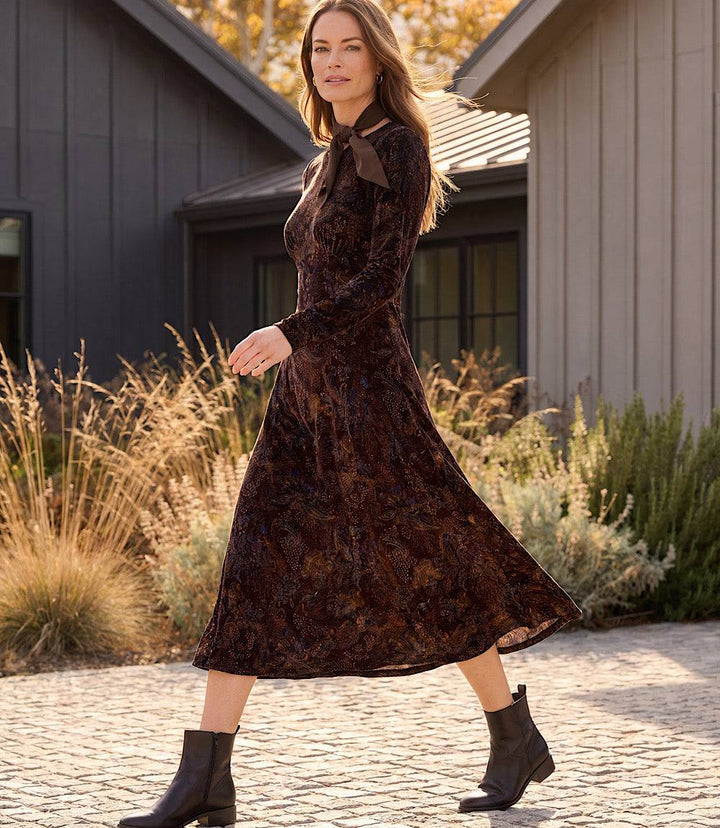 Long Sleeve Velvet Burnout Midi Dress