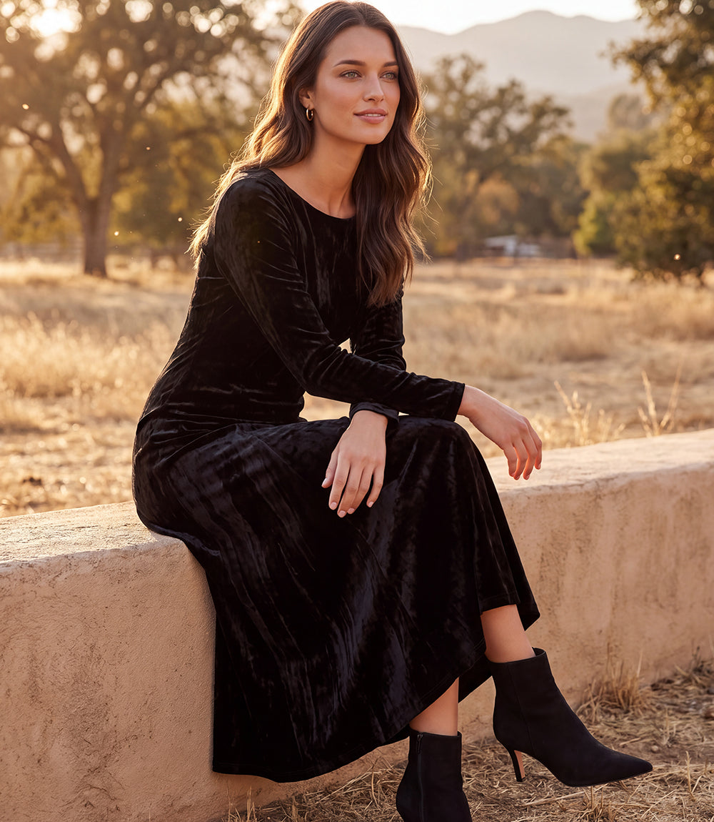 Kate Long Sleeve Velvet Midi Dress