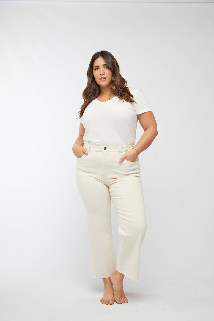 ecru cropped high-rise jean for women