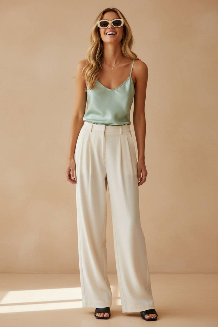 sage satin whipstitch camisole top for women