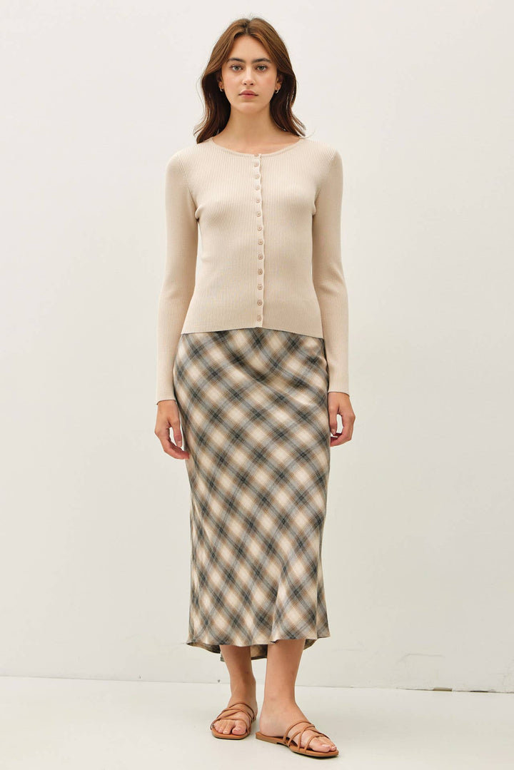 Ribbed Button-Up Cardigan — Seraphina