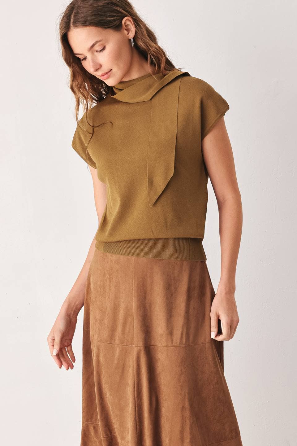Tie-Neck Cap Sleeve Sweater — Hyacinth