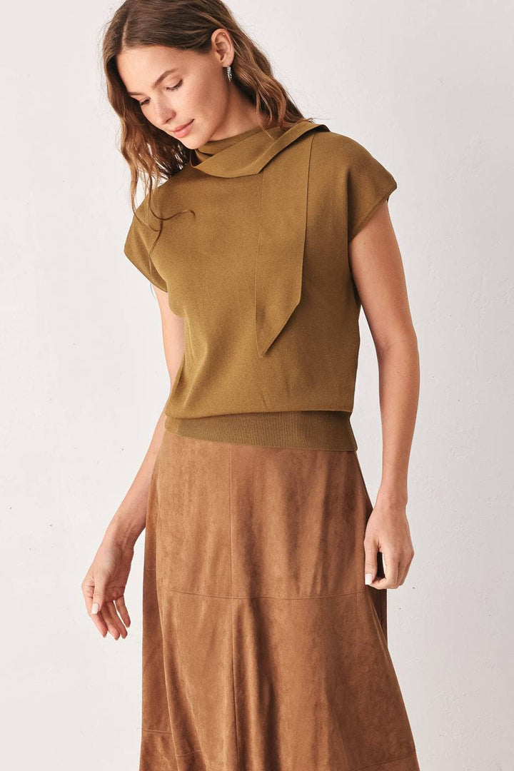 Tie-Neck Cap Sleeve Sweater — Hyacinth