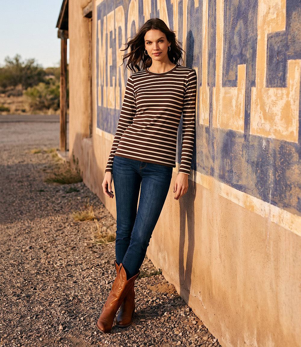 Stripe Long Sleeve Crewneck Top